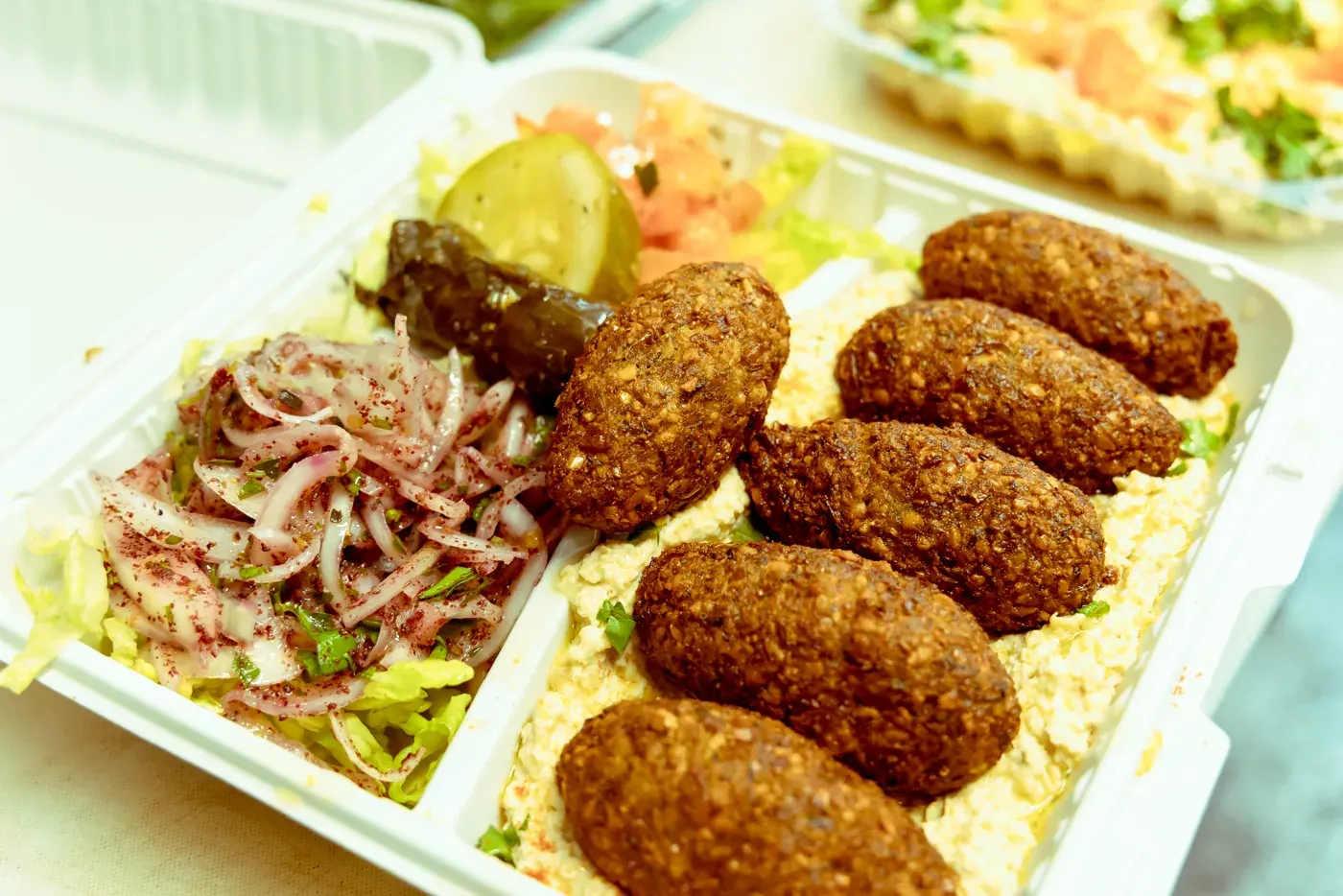 Falafel plate with salad and pickled onion