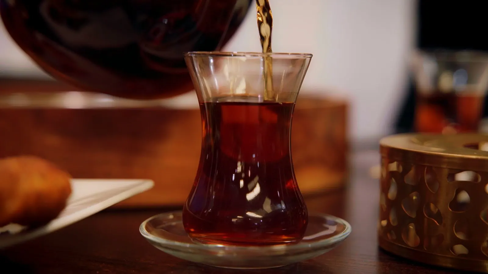Turkish tea poured into a tulip glass